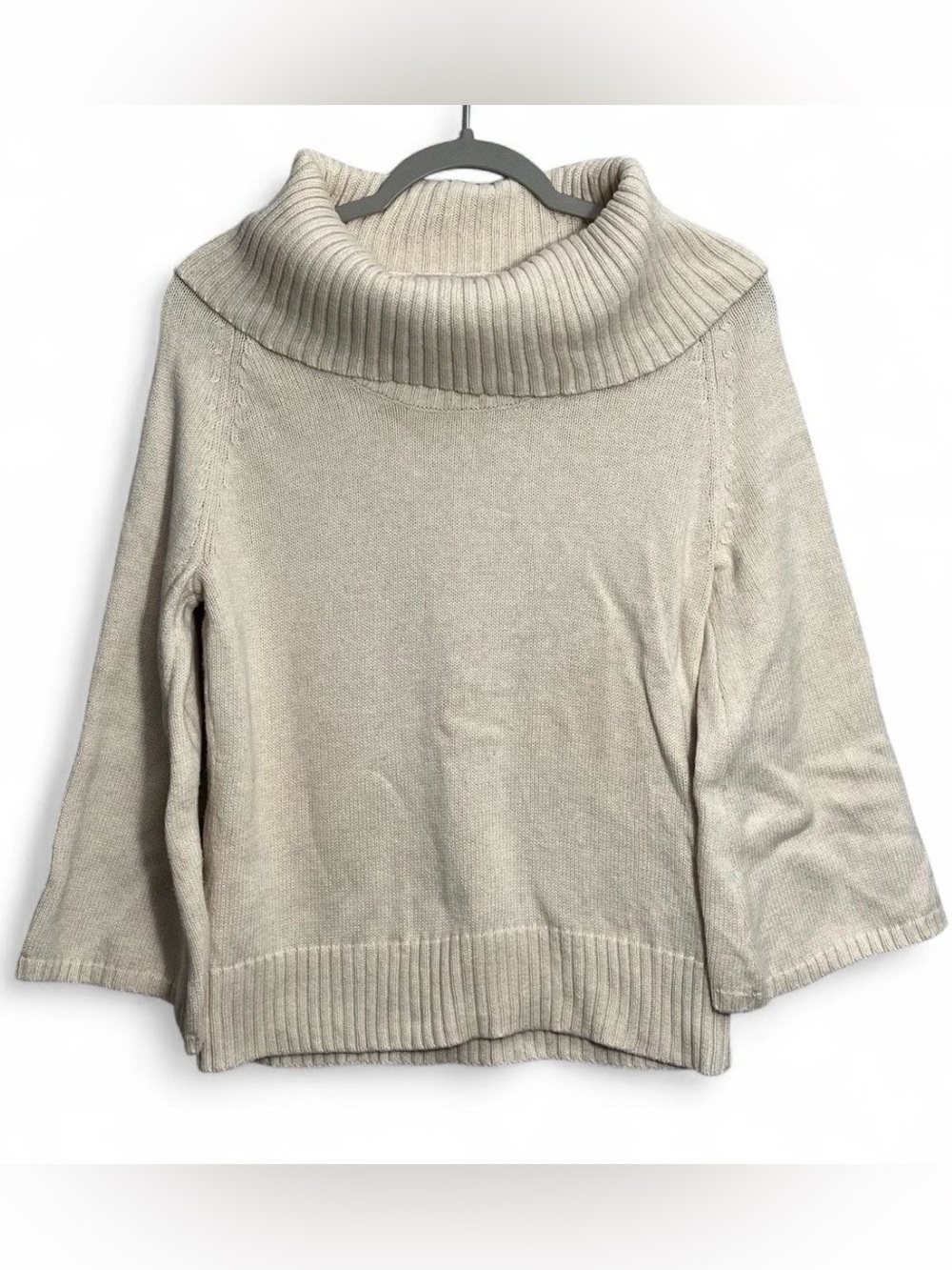 Pria Cream Cowl Neck Bell Sleeve 100% Cotton Sweater Small Minimalist Capsule